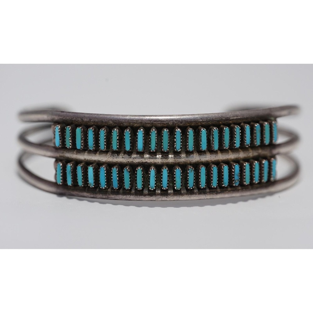 Old Pawn Zuni Native Indian Sterling Silver Needle Point Turquoise Cuff Bracelet - Picture 6 of 8